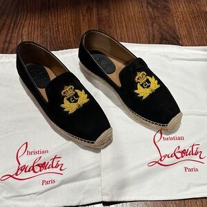 NIB Christian Louboutin Nanou orlato espadrille and suede Black and Gold Loafers